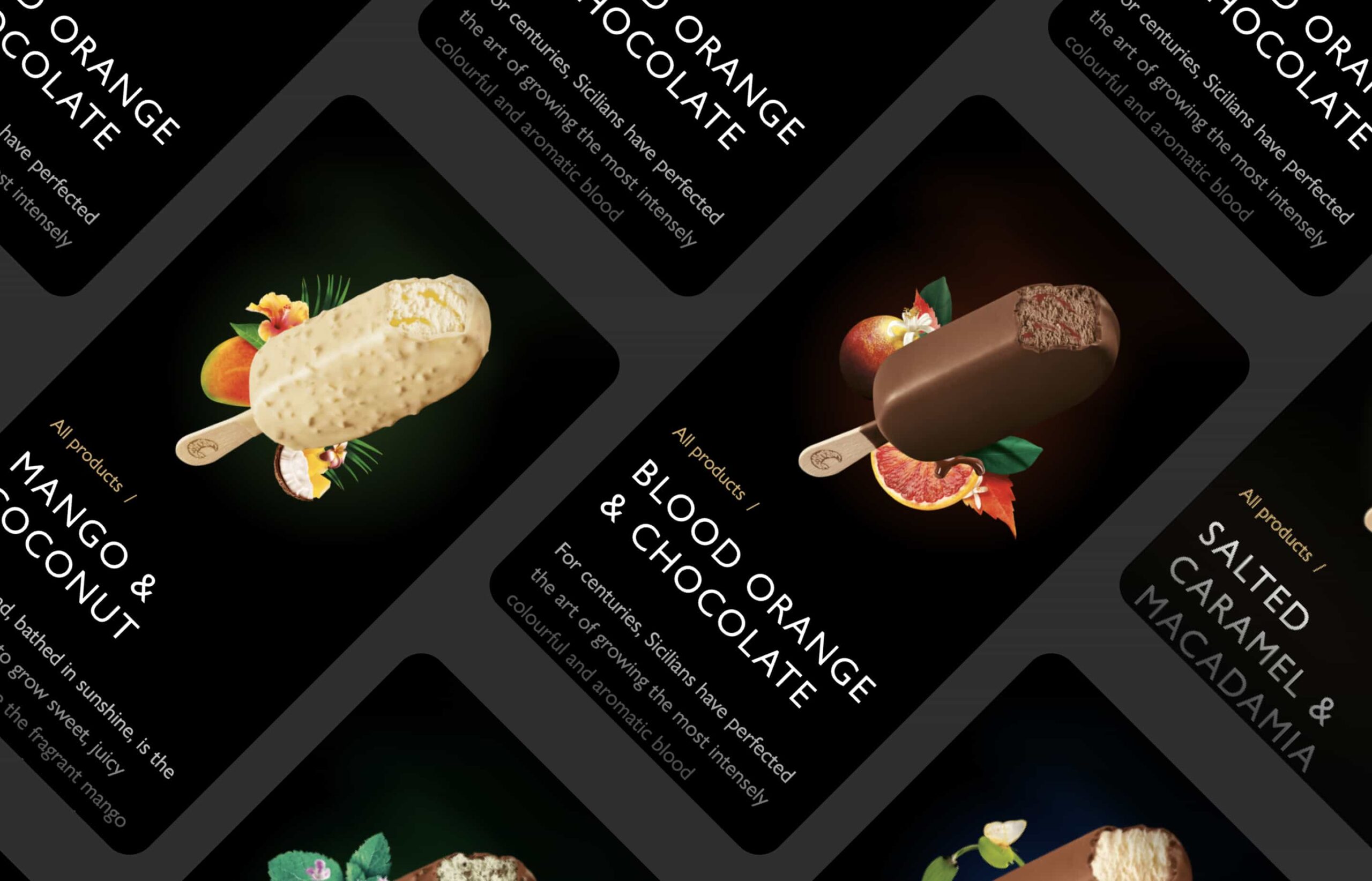 Multiple images of mobile screens displaying images of ice creams