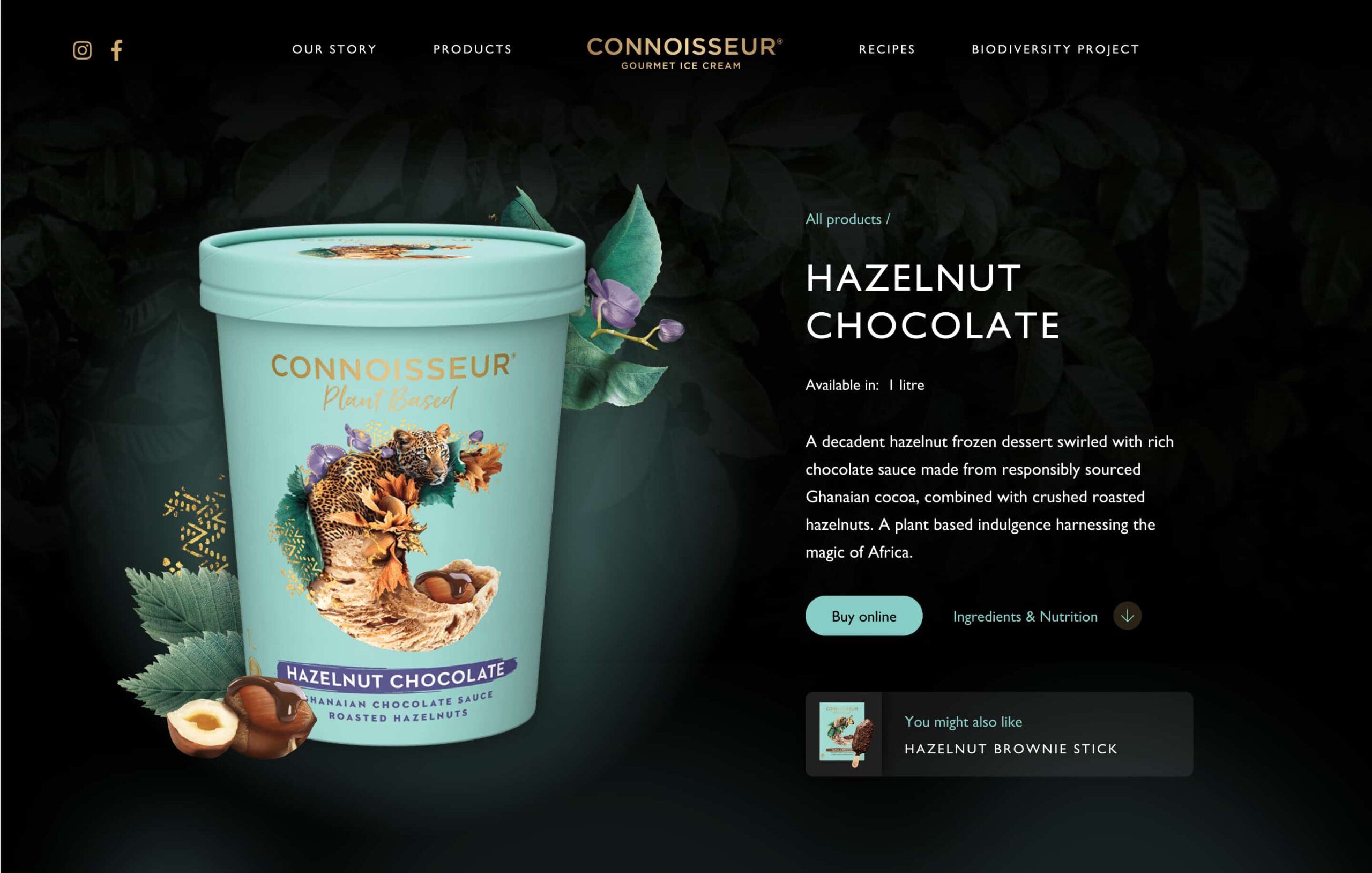 A website homepage featuring a tub of ice cream