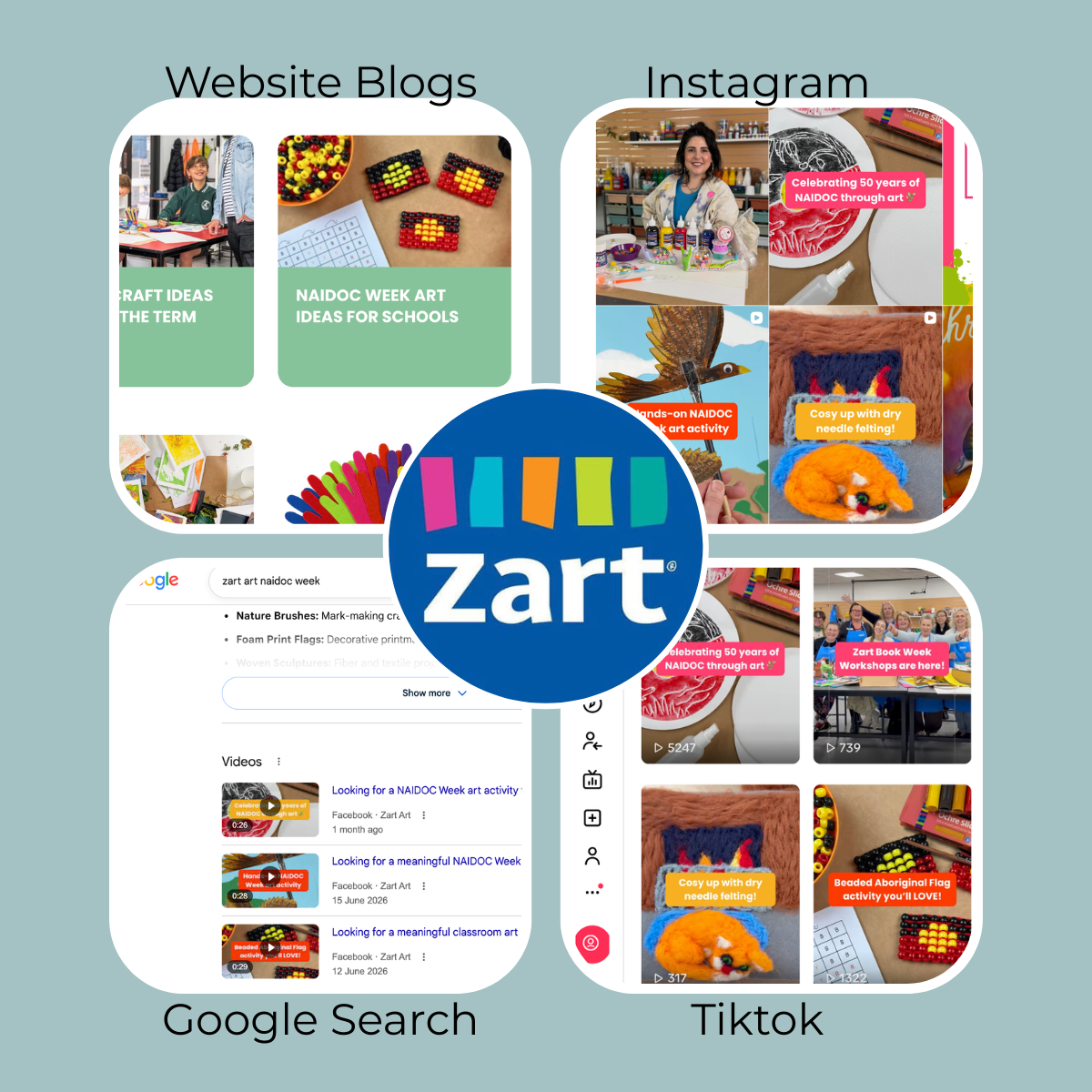 Image of Zart Arts digital presence across various platforms.