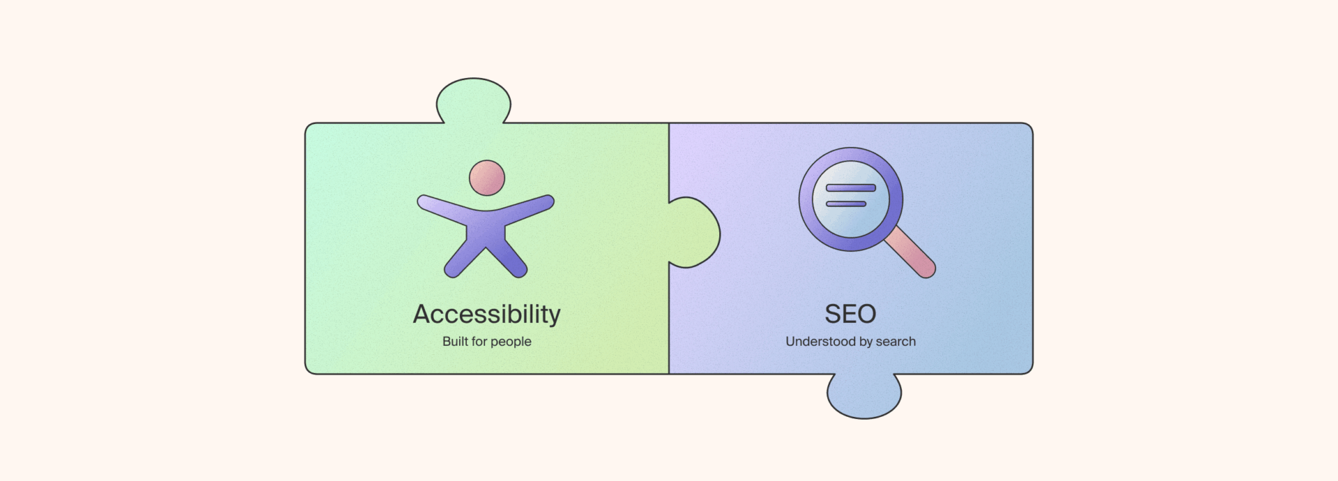 Jigsaw pieces connecting to highlight how SEO and web accessibility work together.
